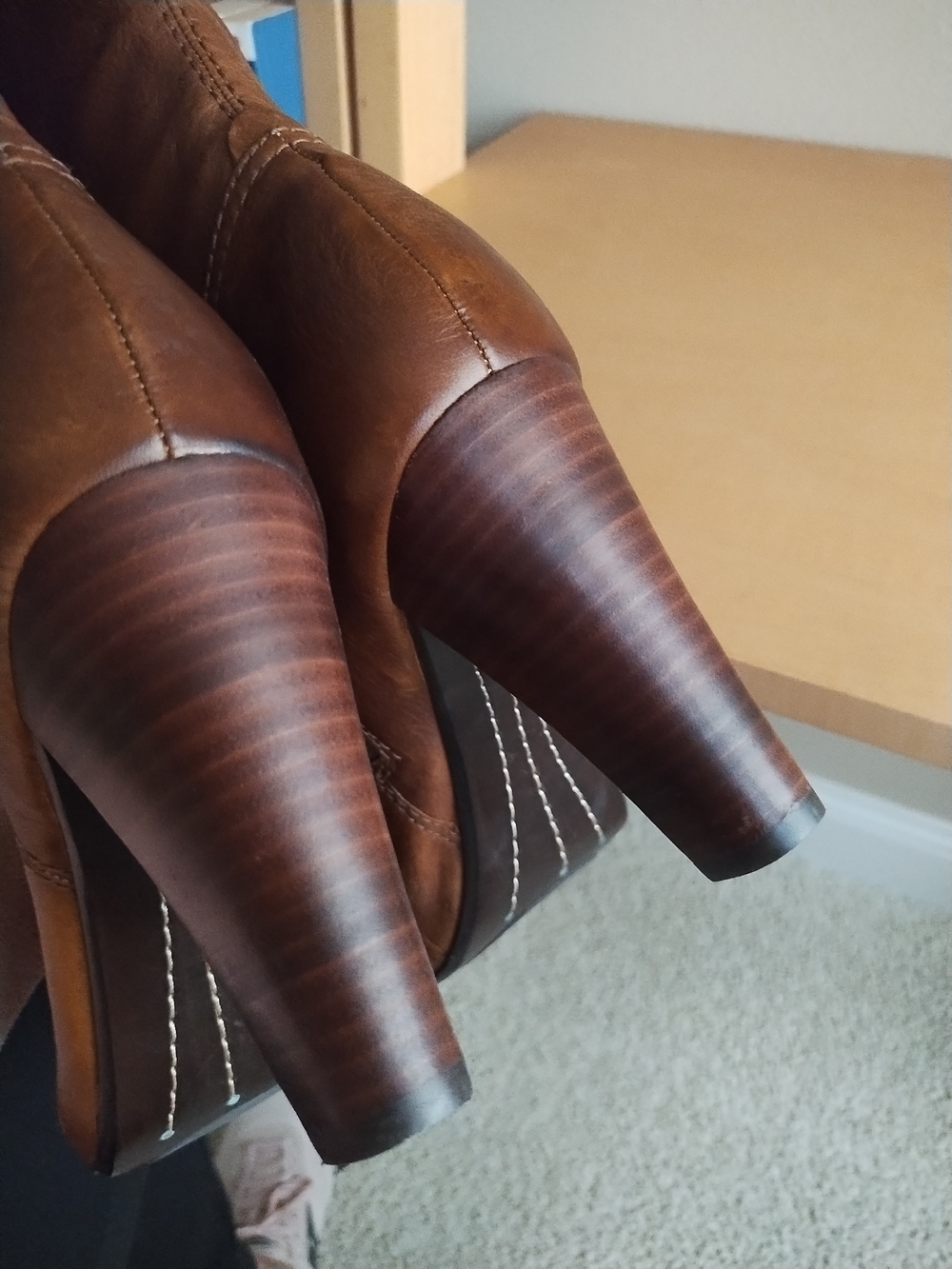 Frye Miranda Zip Leather Knee-High Heeled Boots In Cognac - Picture 4 of 10
